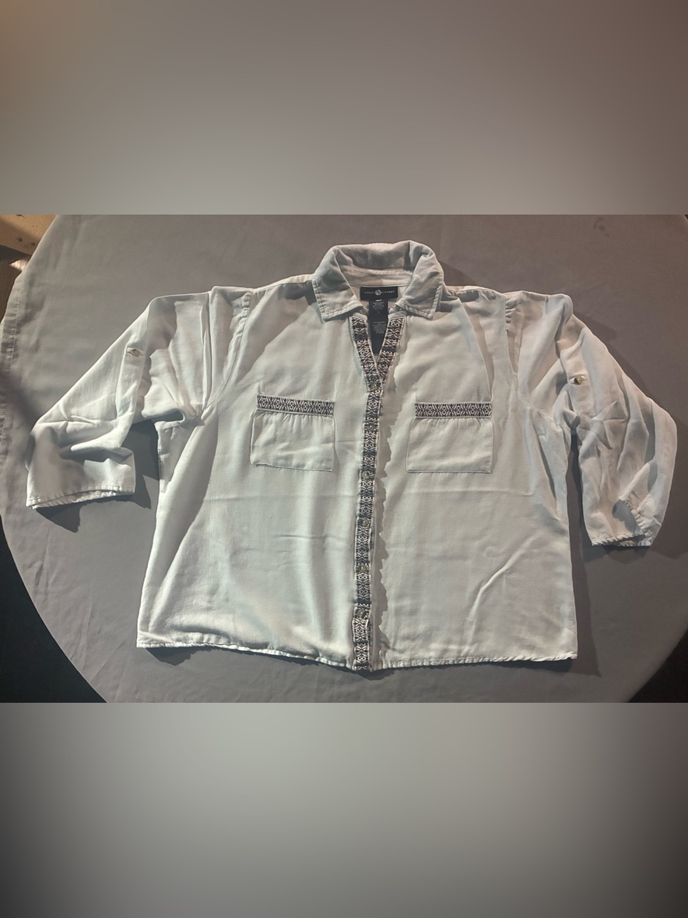 Ashley Stewart Light Blue Button-Up Blouse with Trim